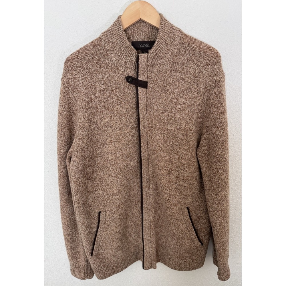 Tasso Elba Men's Lambswool‎ Brown Zip Front Sweater Cardigan Size Medium
